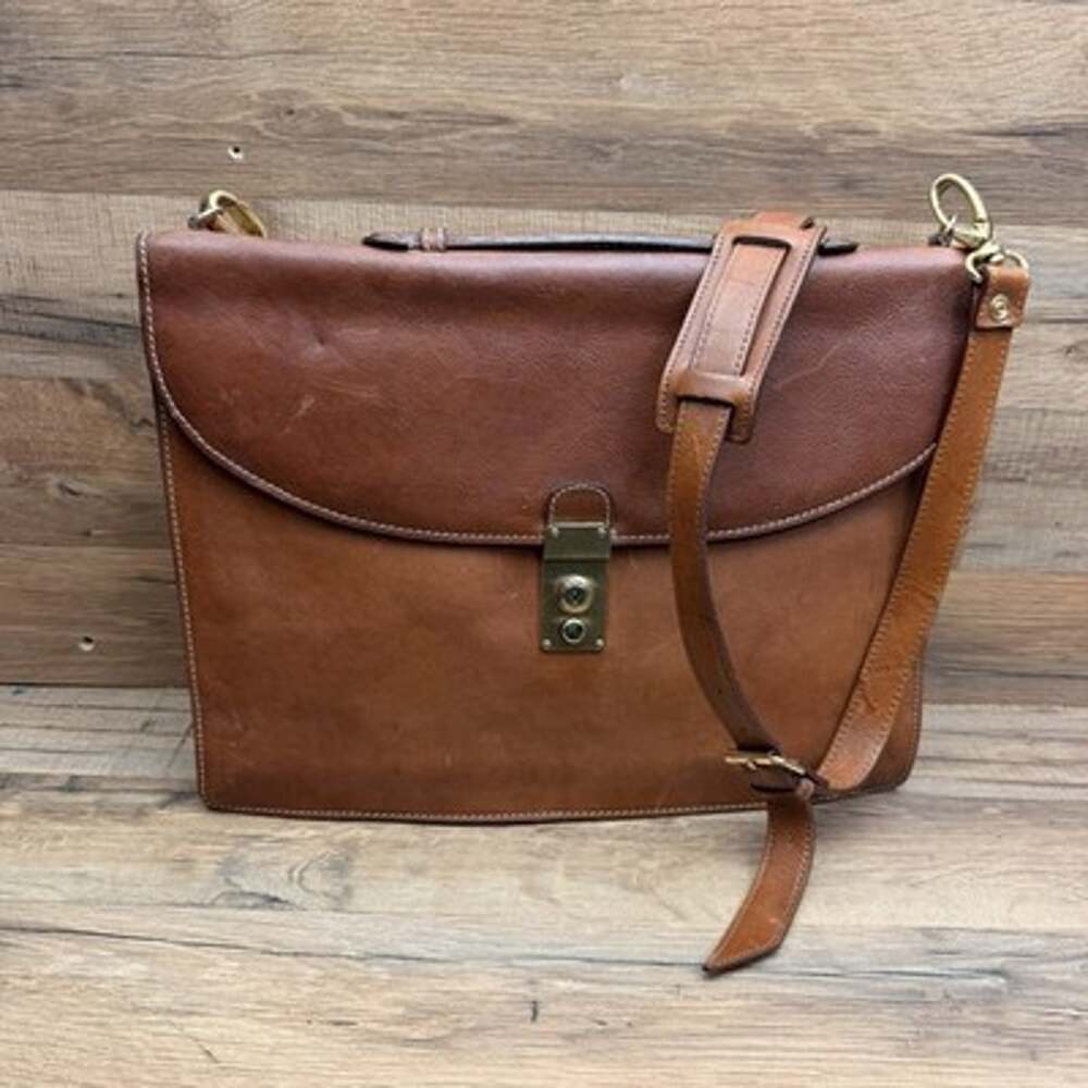 Cole Haan Vintage Made in Italy Flap Men's Briefcase Messenger Bag Brown Leather